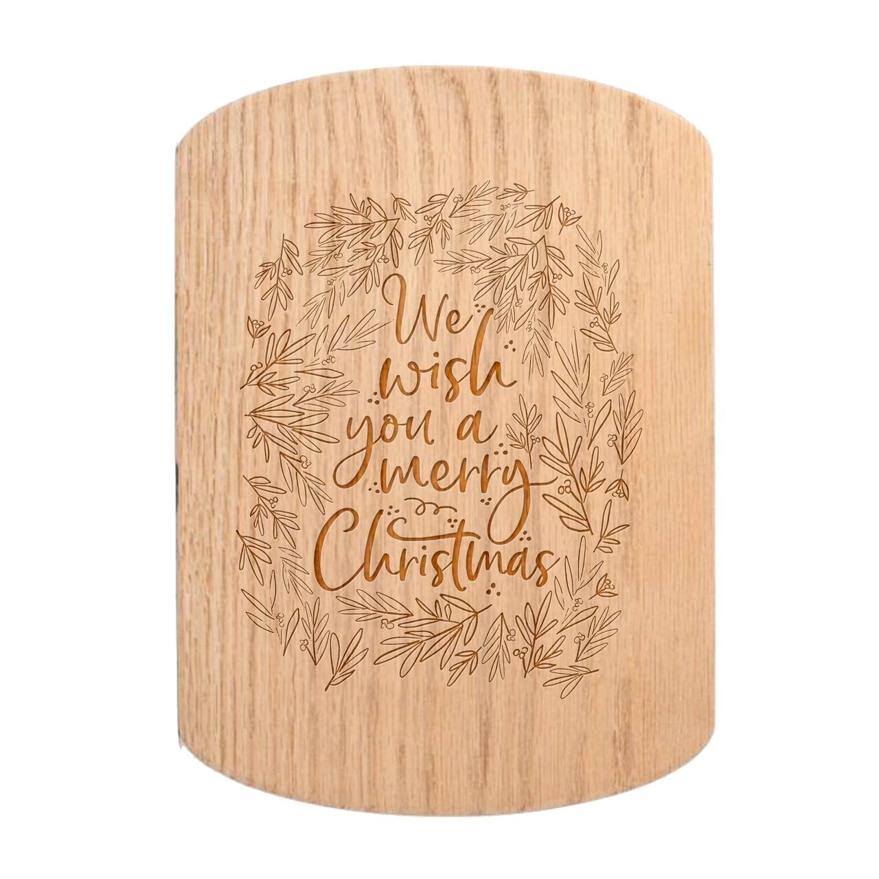 We Wish You a Merry Christmas 11" x 8" Redwood Oval Cutting Board
